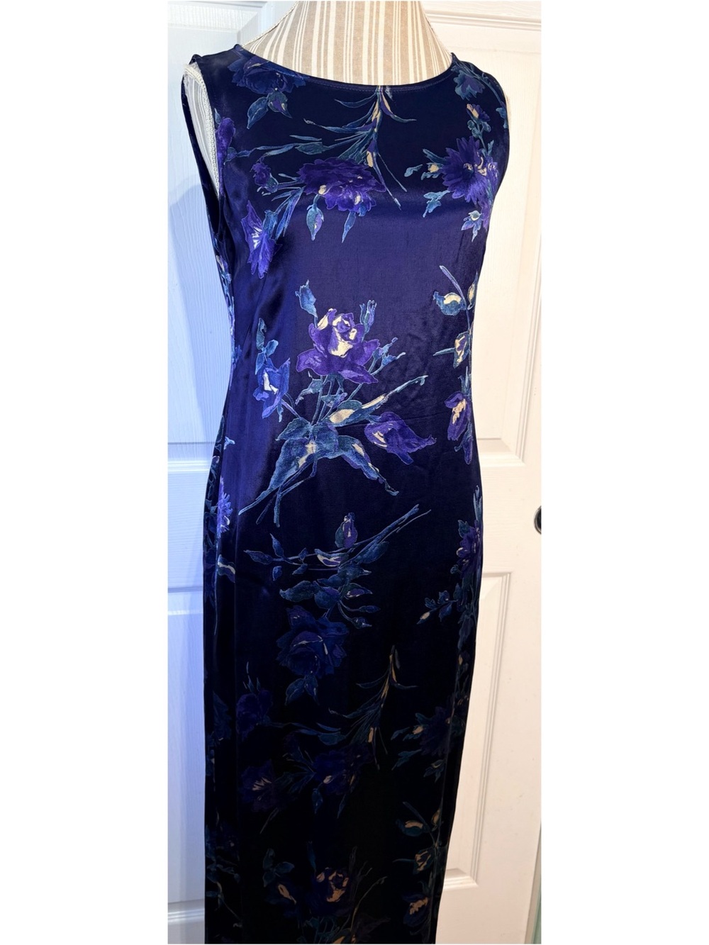 Vintage Y2K Laura Ashley Blue Floral Satin Slip Maxi Dress Size 8